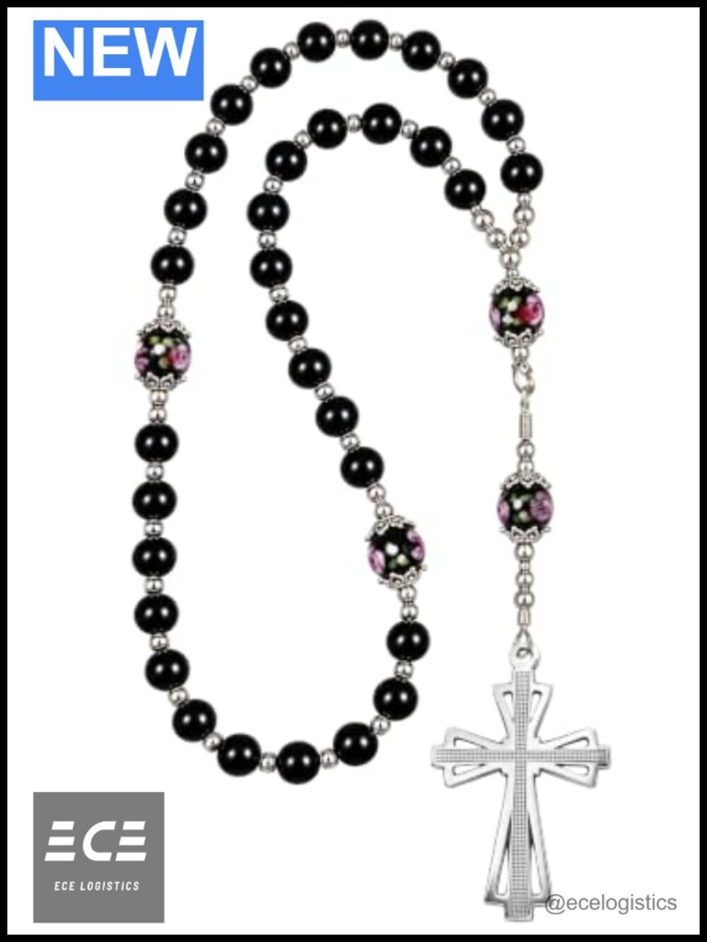 Handmade Orthodox Rosary Black Shell Pearl Silver Plated Prayer Beads